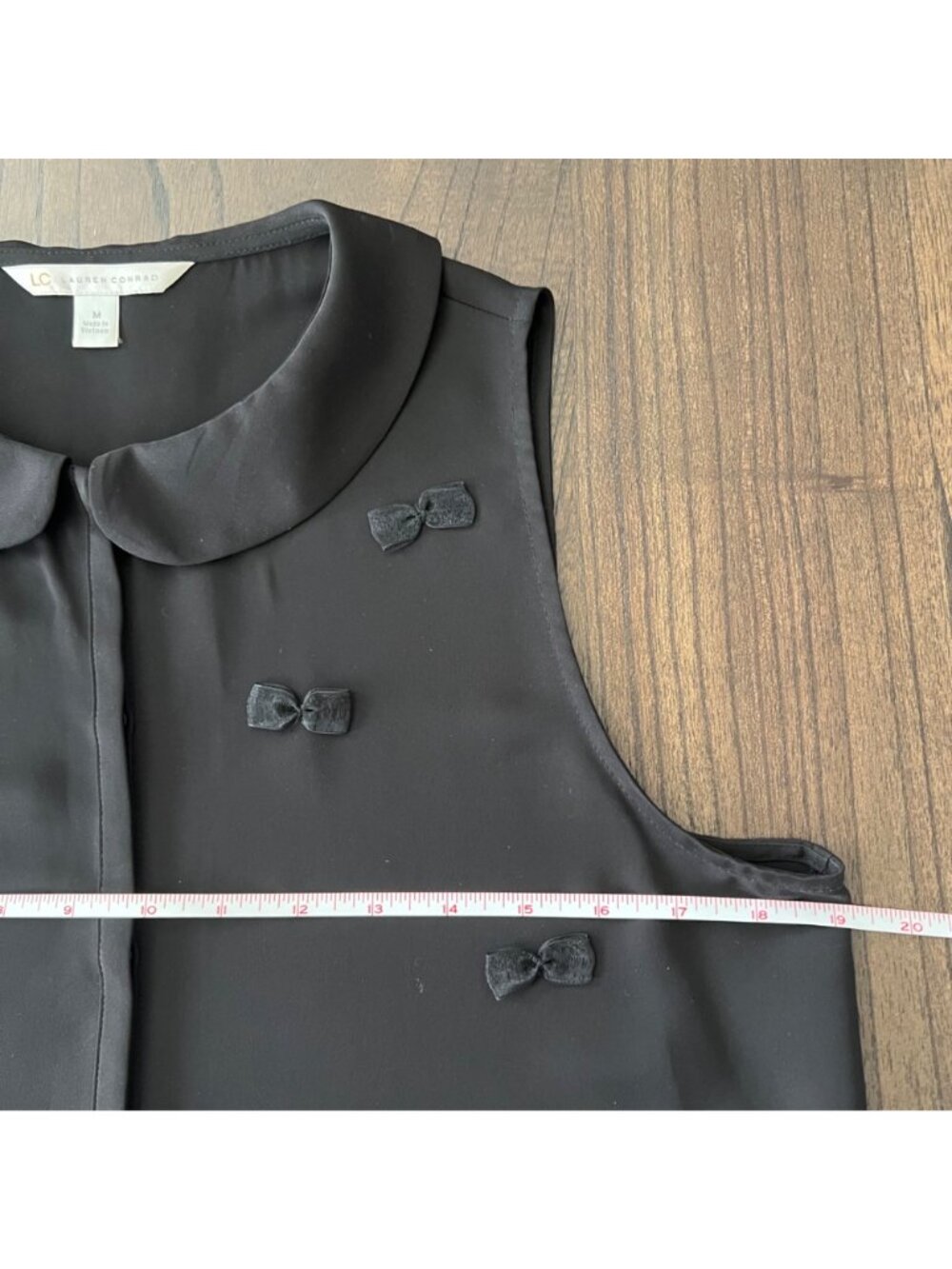 LC Lauren Conrad Black Chiffon Peter Pan Collar 3D Bow Blouse Coquette Medium - Picture 12 of 14